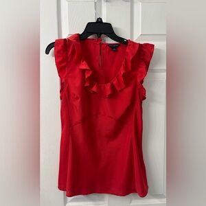 Banana Republic Red Satin Ruffle Sleeve Blouse Size Medium Smocked Waist